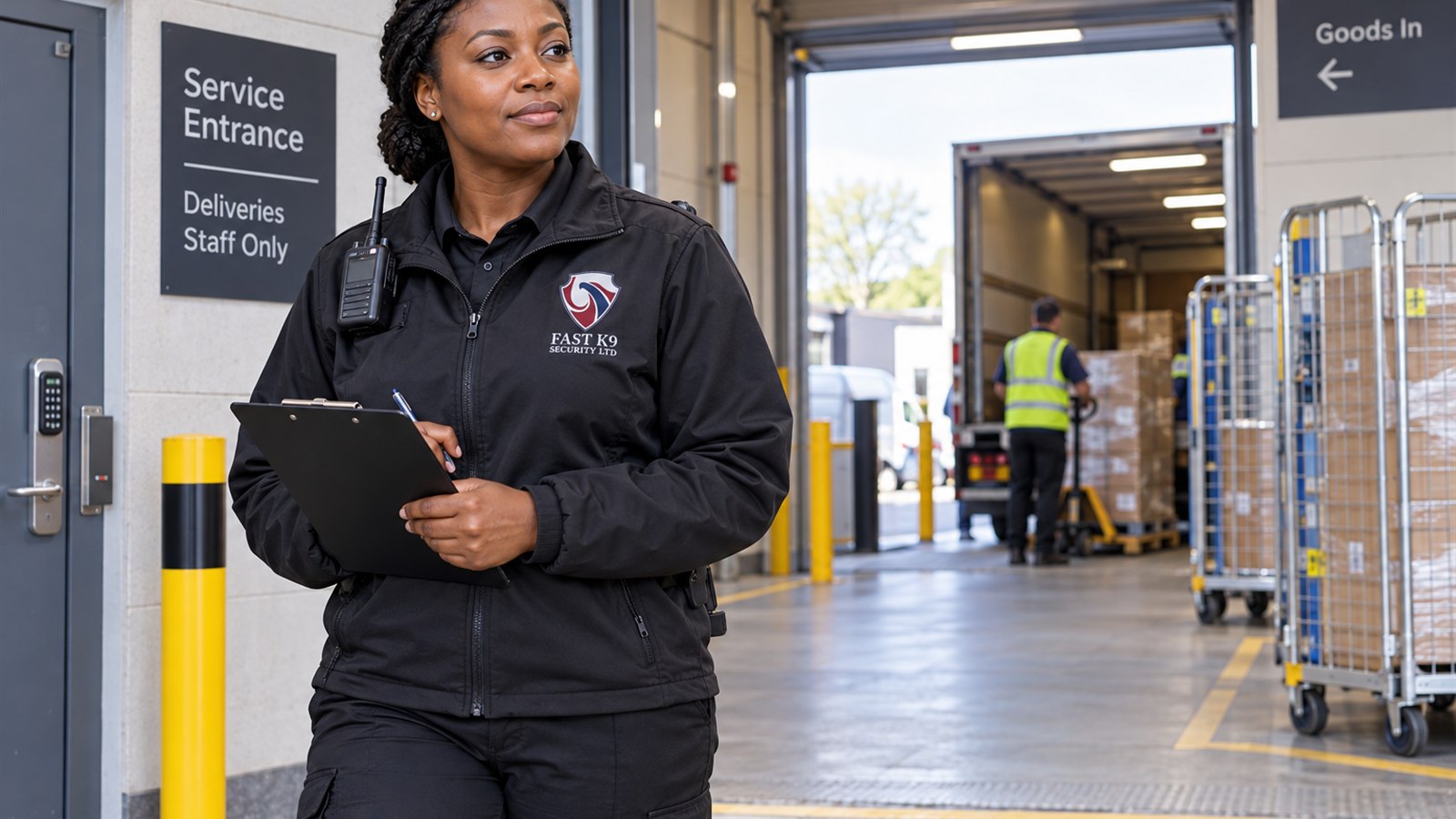 Fast K9 Security Limited officer checking a retail loading bay
